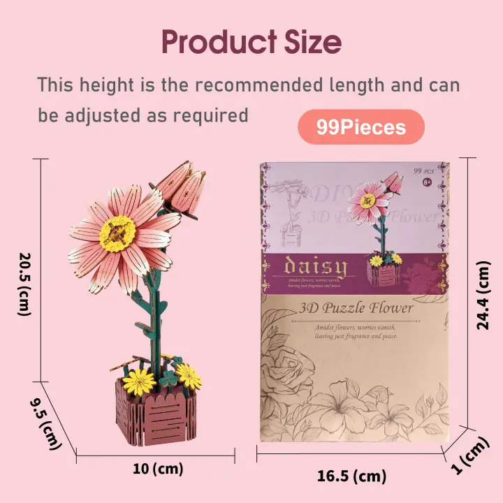 Bloques de construcción 3D Diy para niños, conjunto de madera, decoración de escritorio para el hogar, Kit de manualidades de flores, rompecabezas, plantas en macetas, flores, juguetes de modelos - 1