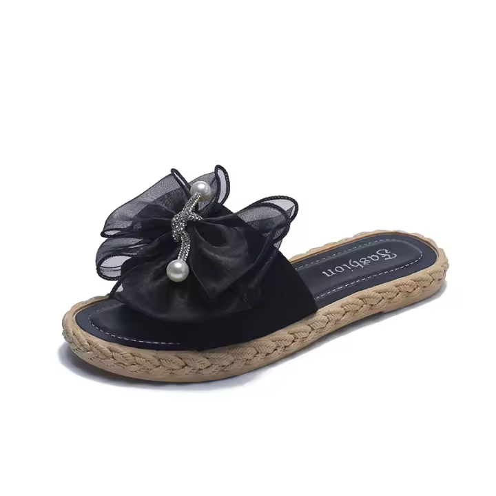 Zapatillas de Mujer Estilo Hadas Uso Exterior en Verano 2025 Tejido de Diamante, Lazo, Playa - 1
