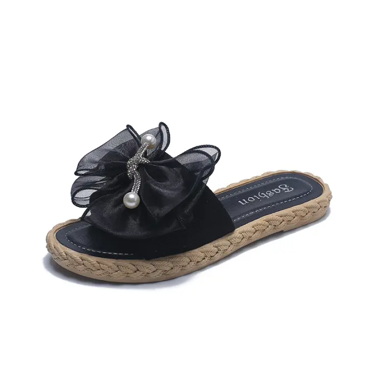 Zapatillas de Mujer Estilo Hadas Uso Exterior en Verano 2025 Tejido de Diamante, Lazo, Playa - 1