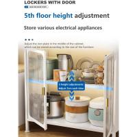 Armario de cocina, mueble auxiliar, aparador de 5 niveles, con orificio para cables, ganchos, ruedas, puerta magnética - details 13