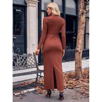 Vestido con cuello en V para mujer, prenda elegante de manga larga, color liso, 2025 - details 14