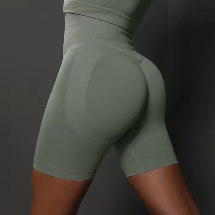 Pantalones cortos de Yoga para mujer, pantalones cortos deportivos sin costuras para gimnasio, pantalones cortos de entrenamiento de cintura alta con realce, pantalones cortos deportivos para Fitness, pantalones cortos de ciclismo - 1