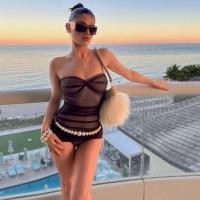 BUNO-body transparente sin tirantes para mujer, Top Sexy de doble cubierta con pliegues sólidos, ropa de club a la moda para playa, 2024 - details 0
