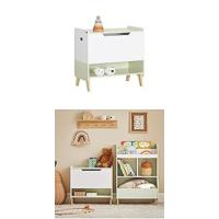 Juego de mesa y 2 taburetes infantiles, escritorio infantil con 2 compartimentos y 1 soporte para rollo de papel blanco, madera y verde ES - details 10