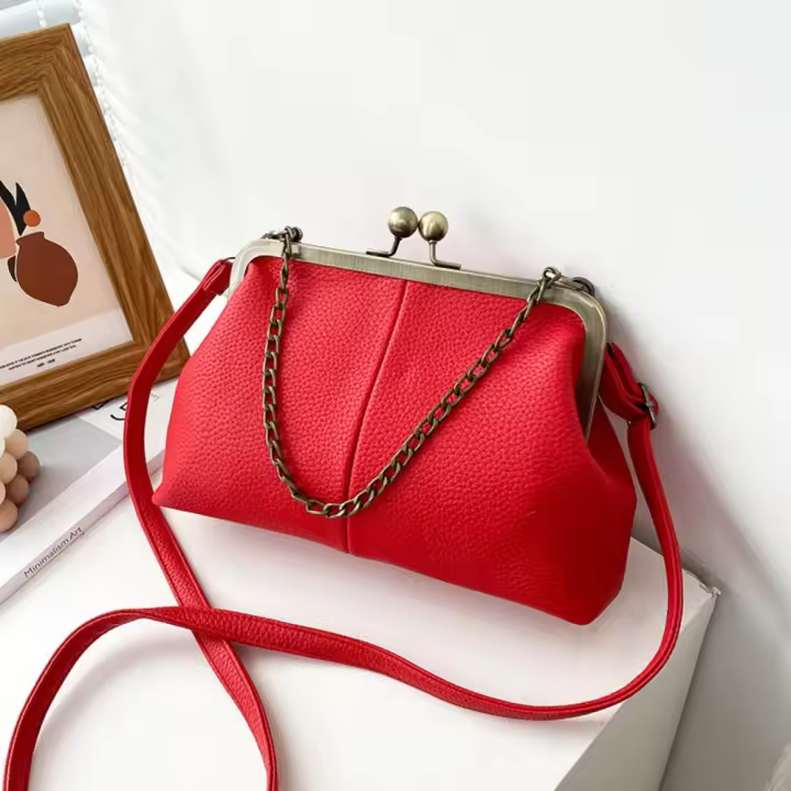 Bolso de concha versátil popular para mujer, patrón de lichi, bolso de hombro simple, bolso de cadena con clip, bolso de mujer - 1
