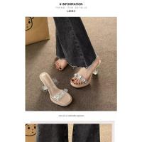 Tacones altos desgaste exterior de las mujeres 2025 verano nuevo francés tacón grueso diamantes de imitación sandalias de cristal transparente zapatillas de mujer zapatos de mujer - details 6