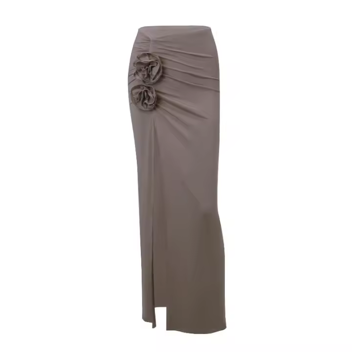 BUNO-Faldas maxi divididas con pliegues criptográficas elegantes para mujer, apliques florales, trajes de moda, ropa de playa para vacaciones, parte inferior de falda - 1