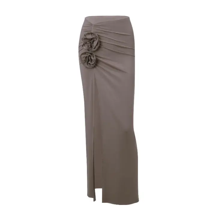 BUNO-Faldas maxi divididas con pliegues criptográficas elegantes para mujer, apliques florales, trajes de moda, ropa de playa para vacaciones, parte inferior de falda - 1