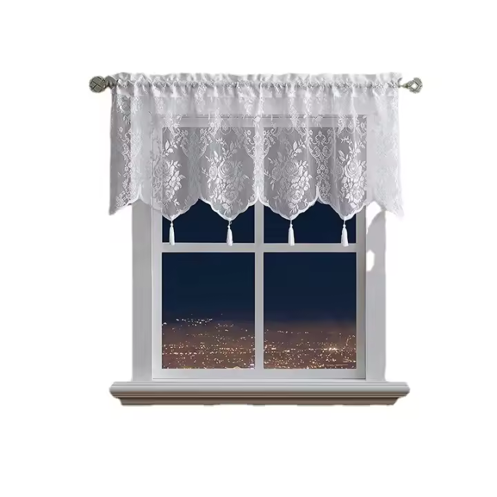 Cortina de encaje para ventana Cenefa, Cortina para puerta pequeña, Cortina de borl cl-02 - 1