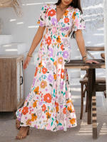 2025 Primavera / Verano Casual Bomisia Vacaciones Estilo Estampado Contraste Color Cuello en V Cintura alta Vestido de manga corta - details 11