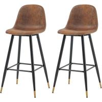 Taburete de Bar Industrial Vintage Altura de 72,5cm, Diseño de Resalto y Reposapiés, Tapizado de Gamuza, Marrón - details 6