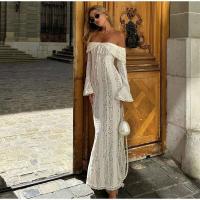 Vestido largo acampanado de manga larga con corte elegante, Vestidos ceñidos con hombros descubiertos y cordones para mujer, prendas de vestir para mujer 2025 - details 7