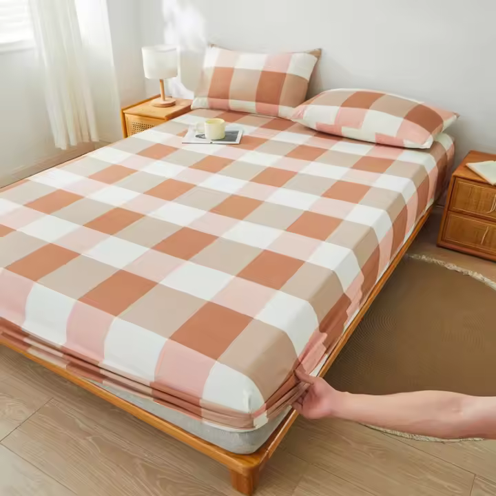 Bonenjoy-sábana ajustada de estilo a cuadros para el hogar, cubierta de cama transpirable, ropa de cama suave con banda elástica, sin funda de almohada, 1 unidad - 1
