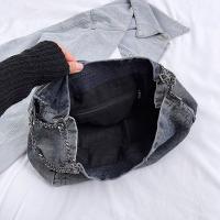 Bolso de hombro, bolso de lona vaquero, estilo callejero, cadena de Metal, bolso Vintage, Color sólido, gran capacidad, bolso cruzado sólido para estudiantes - details 6