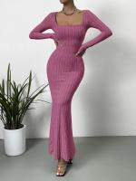2024 Otoño e Invierno nuevo cuello cuadrado adelgazante cintura diseño sentido de la moda vestido de mujer tejido - details 23