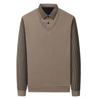 Polo de manga larga para hombre de alta gama, camiseta informal de dos piezas con cuello falso, camiseta a rayas - details 0