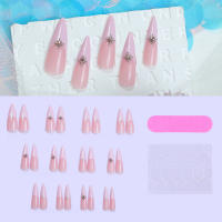 Nuevo rosa francés estrella monts uñas postizas largas puntas rosa francés degradé estrellas 24 piezas hojas de uñas usables - details 0