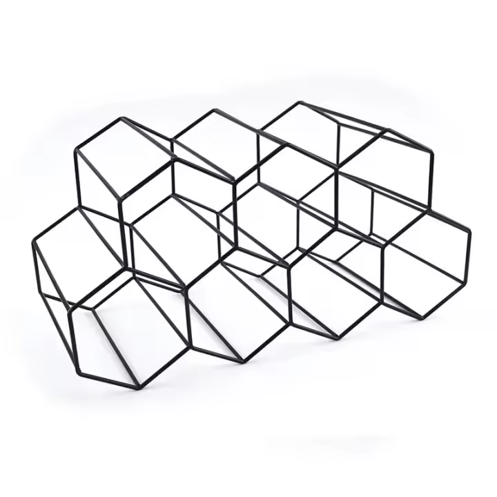 Estante de vino de panal de Metal, soporte de botella de vino Negro de Oro Rosa, estante de almacenamiento hexagonal, Exposición de champán, decoración del Hogar - 1