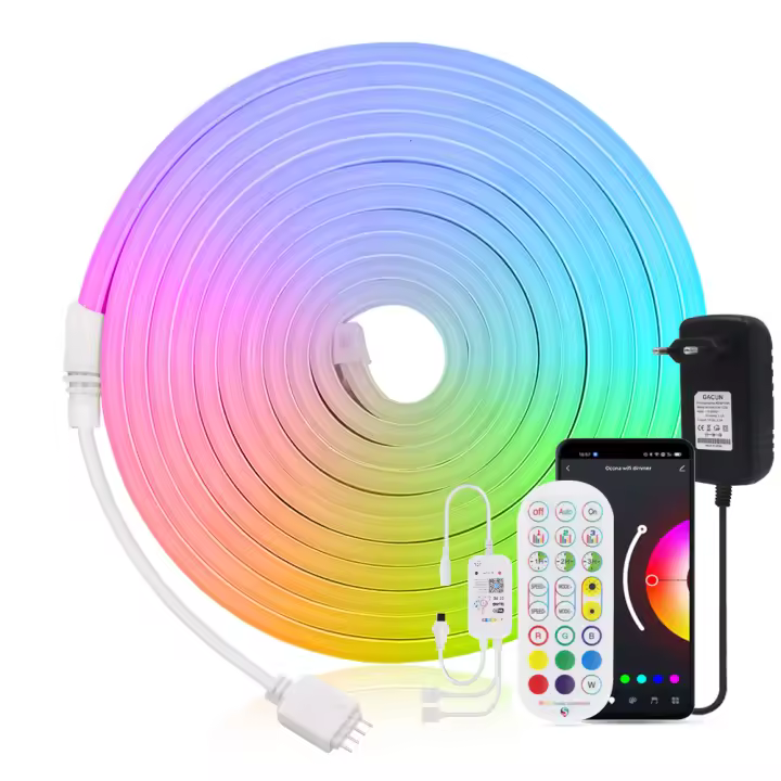 Tira Flexible de luces LED de neón, cinta de señal con Control remoto, resistente al agua IP67, DC12V, RGB, WIFI, 3535, 96LED/m - 1