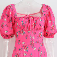 Vestido de mujer, novedad de verano 2025, vacaciones, pausa para el té, cuello cuadrado, falda de longitud media, mangas de burbuja, vestido con abertura Floral francés - details 21