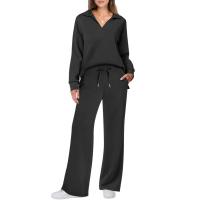 Traje deportivo informal de moda para mujer, sudadera de manga larga con cuello en V, pantalones de pierna ancha, conjunto de 2 piezas para Otoño e Invierno - details 2