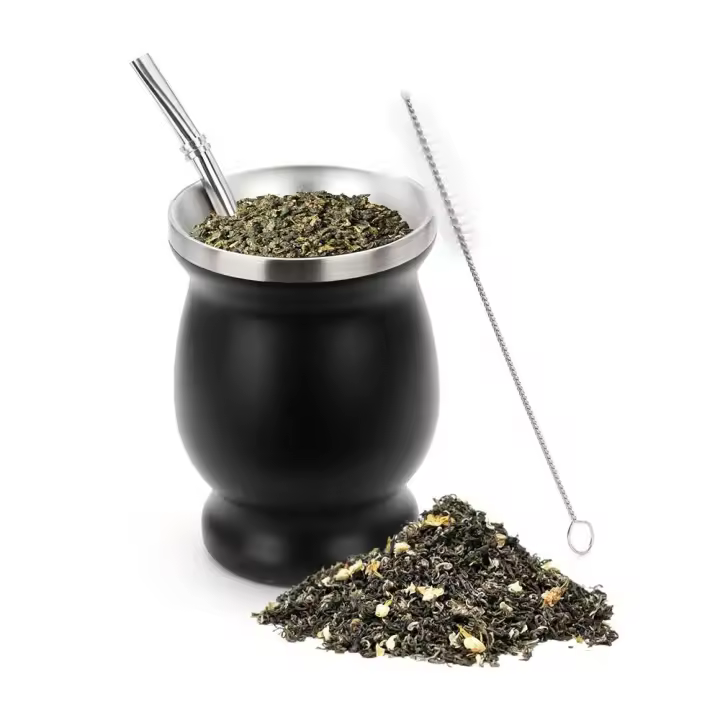 Taza de té Mate de acero inoxidable para cocina, 8oz, fácil de limpiar, doble pared, Bombilla de paja, juego de calabaza para Yerba Mate - 1