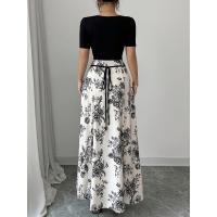 Ropa de mujer europea y americana vestido largo de manga corta con estampado floral de temperamento de elegancia casual para mujer - details 2
