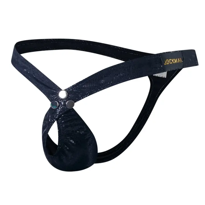 Calzoncillos de piel sintética con estampado de serpiente para Hombre, Tanga, ropa interior Sexy, bragas, bolsa de cintura baja, parte trasera en T - 1