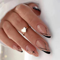 Uñas postizas de línea diagonal negra, diseño de moda único, piezas para estudiantes, decoración diaria de uñas - details 5