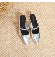 Zapatos planos puntiagudos con cadena de diamantes de imitación plateados - details 27