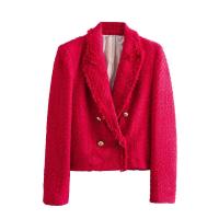 BUNO-Chaqueta de traje de Tweed para mujer, de doble botonadura Chaqueta corta, abrigo ajustado, Tops informales, Blazers de lana para mujer, ropa de calle, Otoño e Invierno - details 1