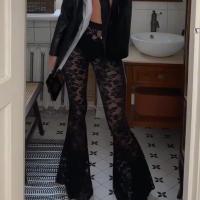Pantalones negros con cintura elástica, diseño perspectiva para mujer, moda original - details 4