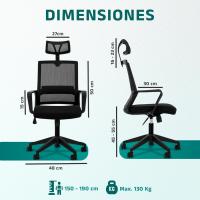 Silla de Oficina Ergonómica Ajustable Transpirable, Soporte Lumbar, Reposacabezas Ajustable, Ruedas Giratorias 360° Soporte hasta 100kg Azul - details 23
