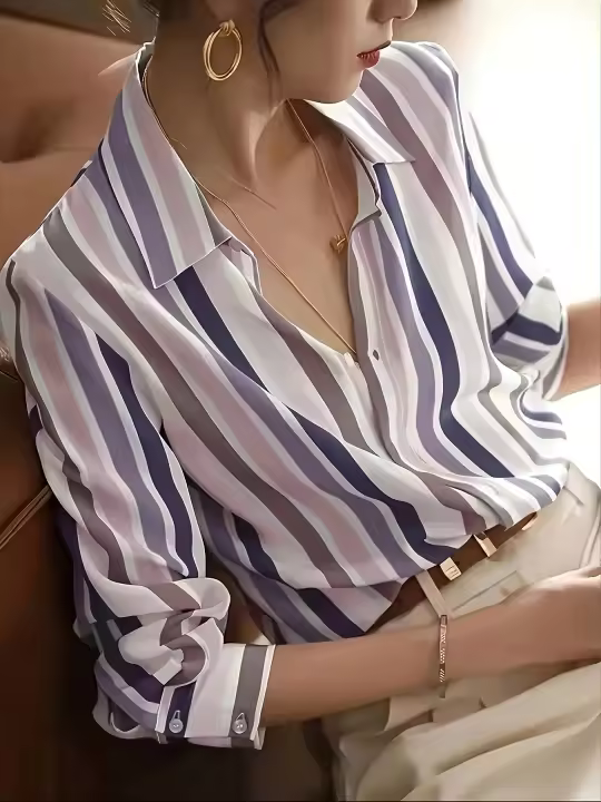 Nueva llegada Blusa Mujer para primavera otoño moda estampado de moda Camisa con botones para Mujer para el trabajo y Casual - 1
