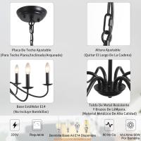 Candelabros de rueda de vagón para sala de estar, 6 luces rústicas industriales para exteriores, lámpara colgante negra para comedor, cocina, pasillo, dormitorio, ajuste de altura - details 15