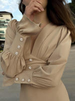 Manga farol francés Dre cuello en V Slim Fit Otoño Invierno nuevo estilo elegante mujer - details 13