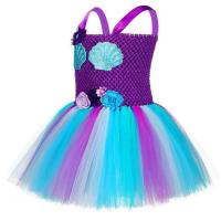 Vestido de sirena para niñas, vestido de fiesta de princesa de Halloween, falda tutú de tul de malla arcoíris, escala de pez de lentejuelas tres - details 3