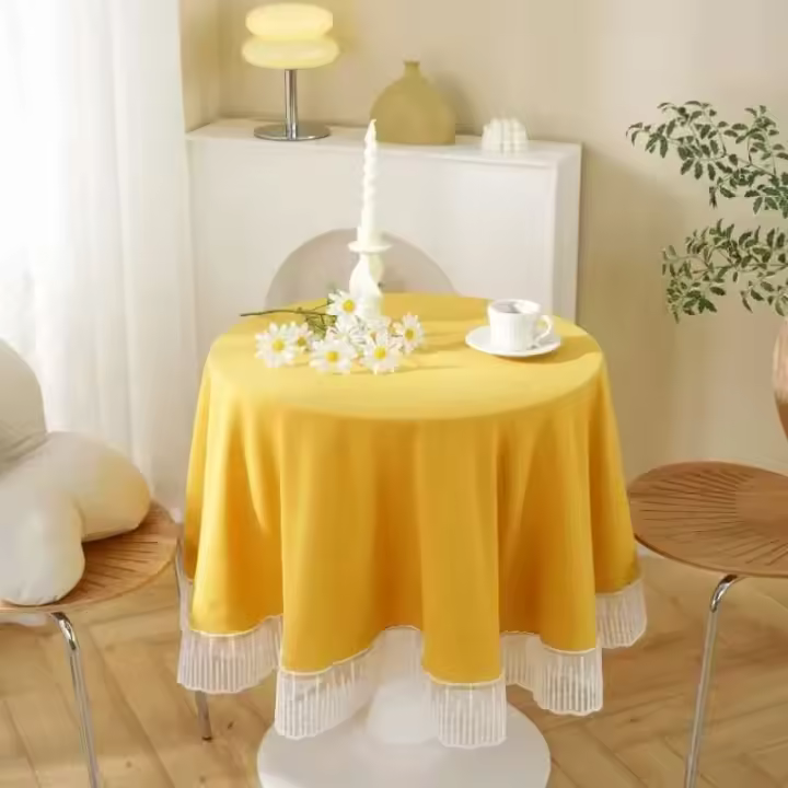 Mantel circular elegante Ence edge, tela de algodón, decoración de mesa de fiesta de cocina, anti piscina, lavable a máquina - 1