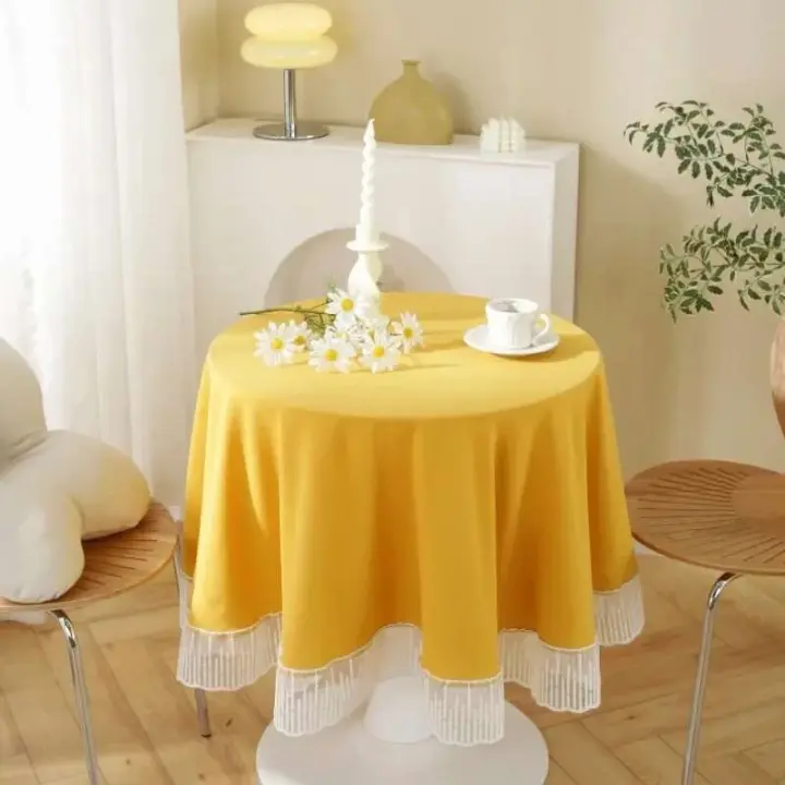 Mantel circular elegante Ence edge, tela de algodón, decoración de mesa de fiesta de cocina, anti piscina, lavable a máquina - 1
