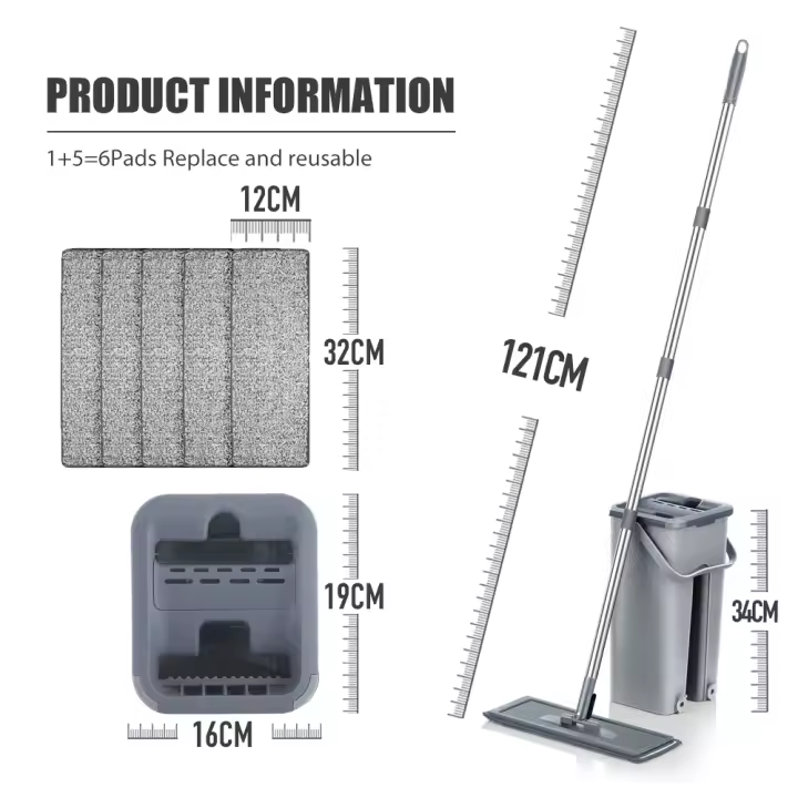 Mopa de Piso Profesional con Cucharón y Almohadillas de Microfibra Lavable para Limpieza de Hogar y Pisos de Madera Sólida Tipo de Brocha SPIN MOP Hecho en China - 1