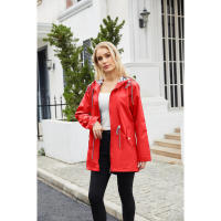 Camiseta impermeable con capucha a rayas de manga larga para mujer, longitud media - details 61