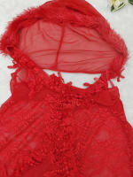 Lencería yukata de encaje, camisón sexy de encaje de malla transparente con abertura frontal y tirantes - details 23