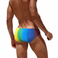 Jessborn calzoncillos de baño para hombre, traje de baño sexy con rayas gruesas de arcoíris, pantalones cortos de cintura baja para surfear en la playa, primavera caliente - details 3