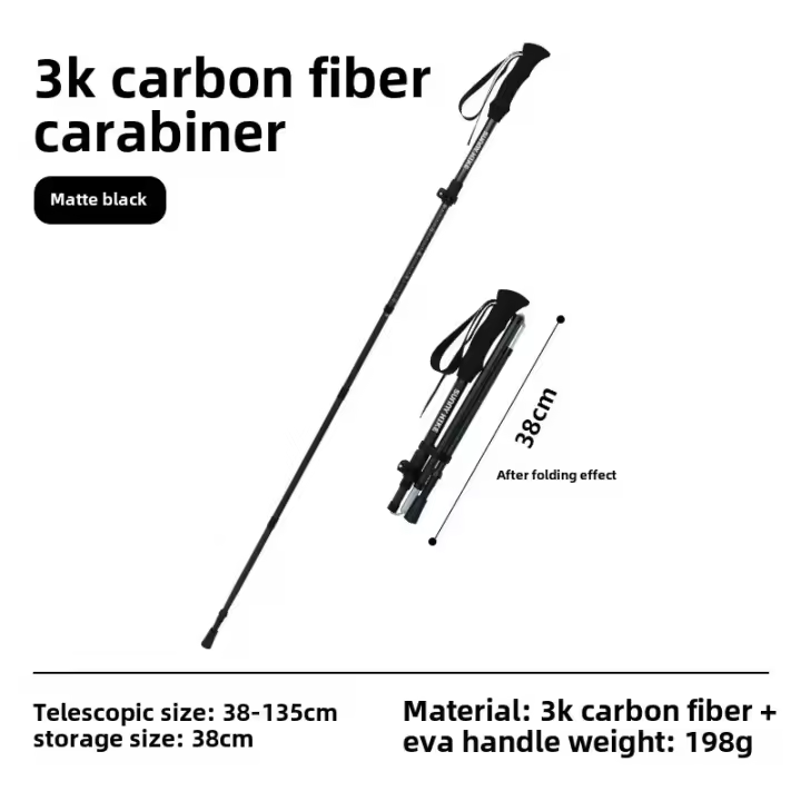 Bastón de Trekking plegable de cinco secciones para exteriores de fibra de carbono, bastón de Trekking ultraligero portátil, equipo antideslizante para montañismo - 1