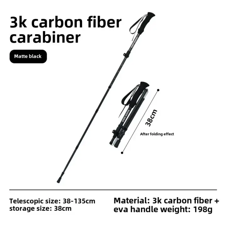 Bastón de Trekking plegable de cinco secciones para exteriores de fibra de carbono, bastón de Trekking ultraligero portátil, equipo antideslizante para montañismo - 1