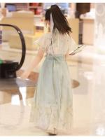 Conjunto de falda con cara de caballo para niña, Hanfu Xianqi Qing de verano para niños, nuevo estilo fino antiguo chino Tang mejorado - details 8