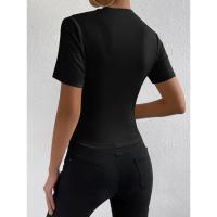 Camiseta ajustada de cuello alto para mujer, Top fruncido de manga corta elegante, ropa de primavera y verano - details 4