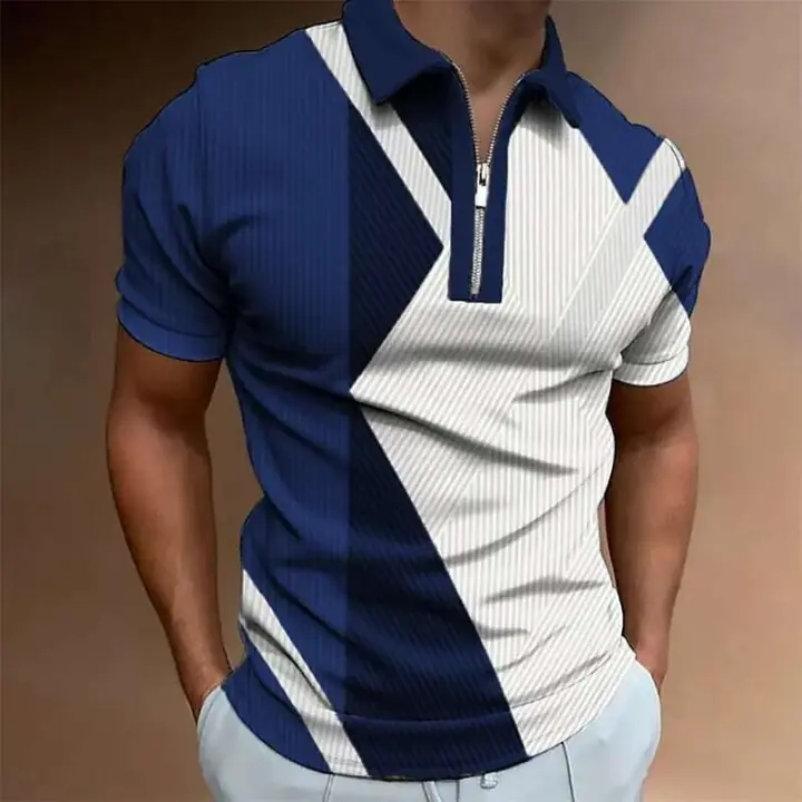 Polo con cremallera para hombre, camisa con cuello estampado 3D, manga corta, informal, vida diaria, top con botones de gran tamaño, 5XL - 1