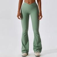 Pantalones de Yoga con cintura cruzada para mujer, mallas acampanadas de pierna ancha elásticas de algodón para entrenamiento físico, mallas deportivas para gimnasio - details 3