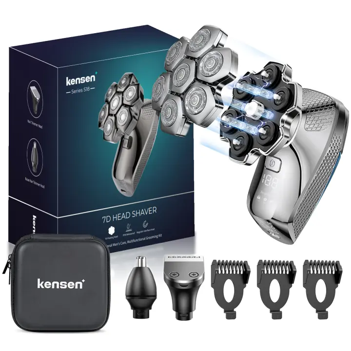 Kensen Afeitadora Eléctrica para Hombres 5 en 1, Cabezas Giratorias Magnéticas, Recargable por USB, Impermeable, Pantalla LED - 1